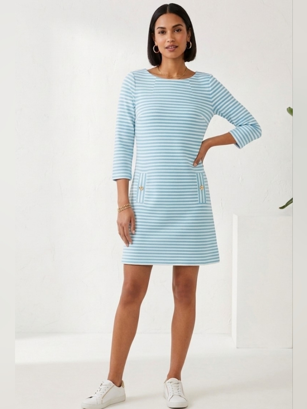 Lilly Pulitzer Carlene Ottoman Striped Dress in Blue & White Size M